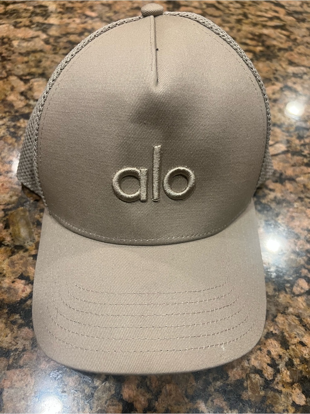 ALO Yoga Kids Taupe Trucker Hat with Embroidered Logo
